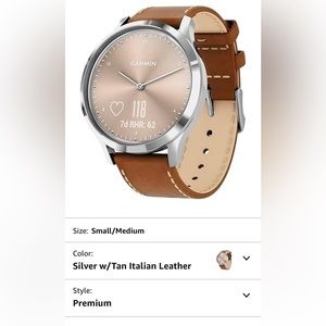 Renewed Garmin vivomove HR, Hybrid Smartwatch in Silver with Tan Italian Leather